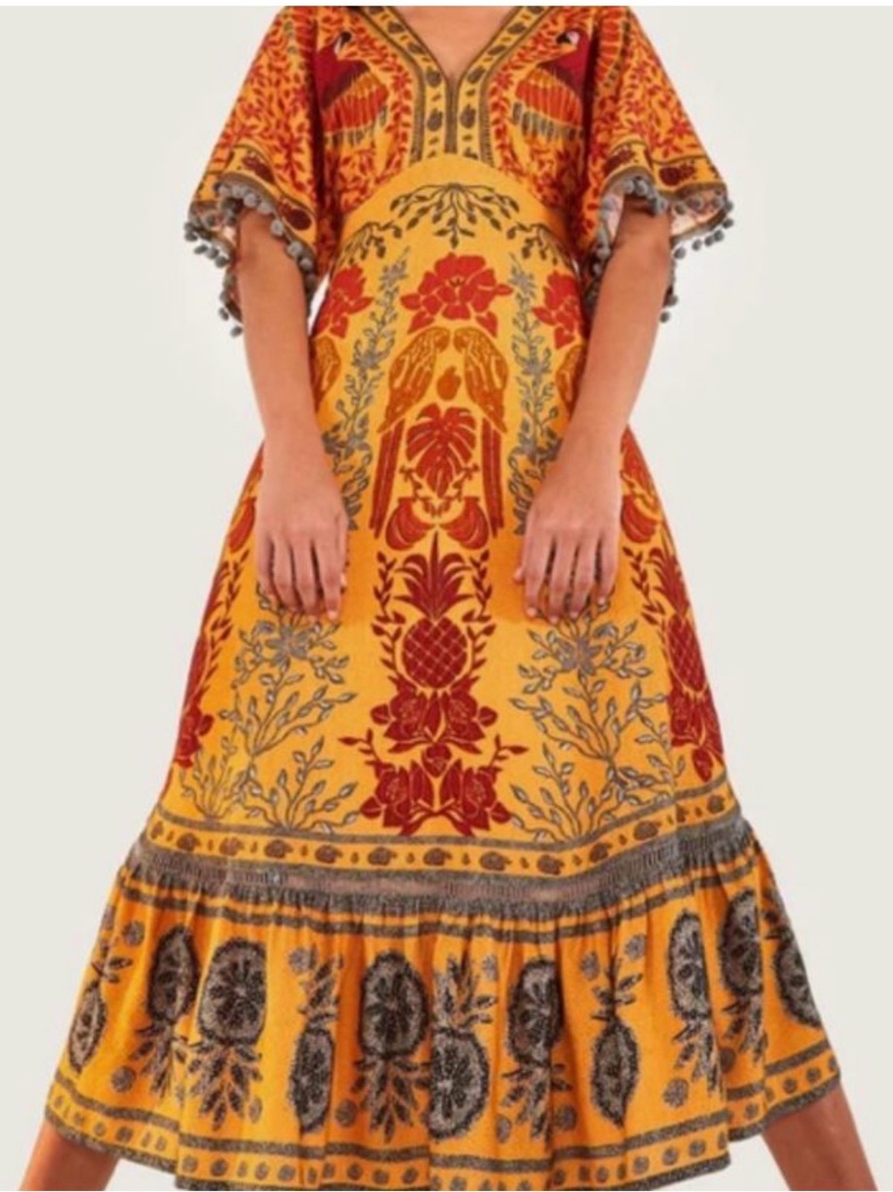 Farm rio sz m Boho Floral Print Midi Dress in Mustard gold details - Picture 2 of 13